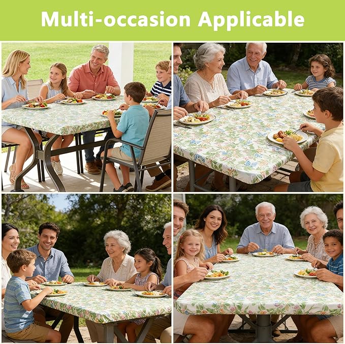 Rectangle Picnic Table Cloth, Elastic Waterproof Fitted Vinyl Tablecloths for 4 Foot Tables, Wipeable Flannel Backed Table Covers for Dining, Camping, Outdoor(Mulberry,24"x48")