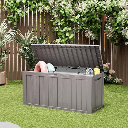 Deck Box, 82 Gallon Resin Indoor and Outdoor Storage Box Waterproof by KAMABOKO