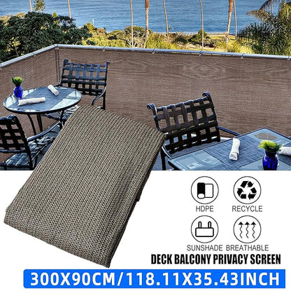 3'x10'Balcony Privacy Screen Cover Fence Cover UV Protection Weatherproof Windscreen Heavy Duty for Patio, Backyard,Brown