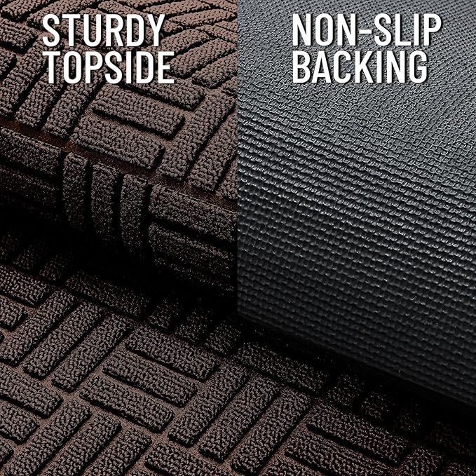 OLANLY Front Door Mat Outside Entrance 29.5x17, Absorbent, Heavy Duty Sturdy Natural Rubber Doormat Indoor Outdoor, Stain and Fade Resistant, Non-Slip Backing Low Profile Floor Mat for Entryway, Brown