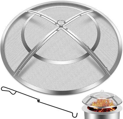 Fire Pit Spark Screen,22 Inch Fire Pit Screen Cover Stainless Steel Outdoor with Handle&Poker,Firepit Screens Cover Round Mesh Lid Heavy-Duty Steel Replacement for Backyard/Beach/RV Camping
