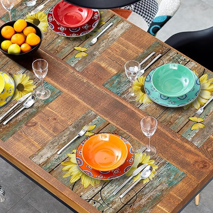 Giwawa Rustic Daisy Placemats Set of 4- Yellow Sunflowers Vintage Wood Board Linen Place Mat- Farmhouse Wooden Floral Non Slip Heat Resistant Table Mats for Kitchen Dining Cabin Lodge Decor