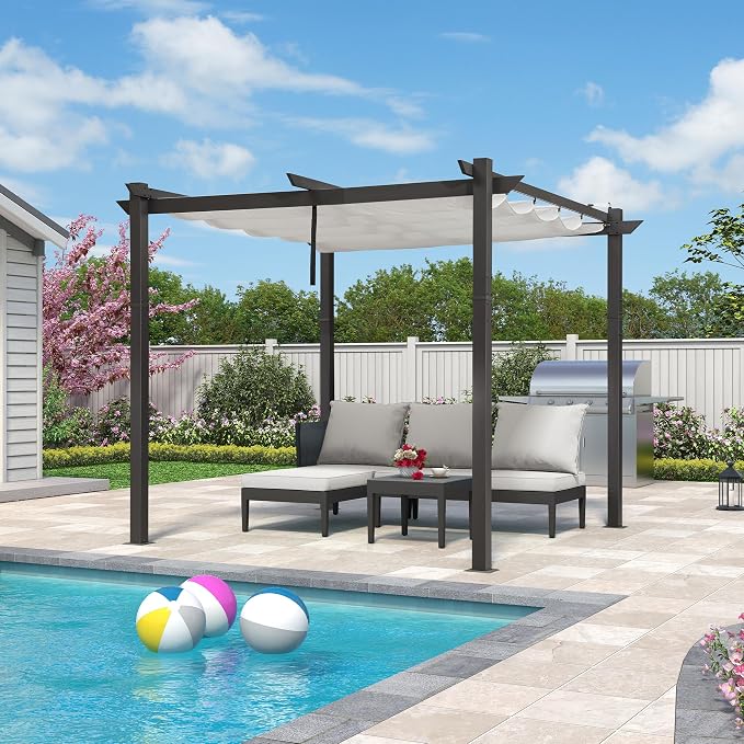PURPLE LEAF Retractable Pergola 10' x 10' w/Double Canopy by Unknown
