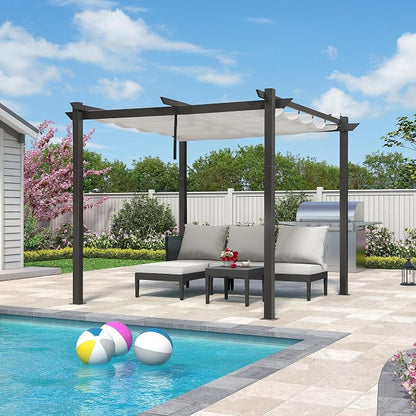 PURPLE LEAF Retractable Pergola 10' x 10' w/Double Canopy by Unknown