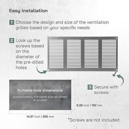 Vent Systems 16" x 8" Inch Brown Metal Air Vent Cover - Louvered Wall Grille with Built-in Mesh Screen - Weather Resistant HVAC Duct Cover for Exhaust and Supply in Home, Garage - Indoor & Outdoor Use