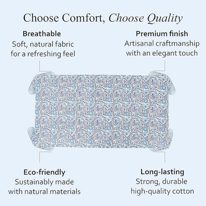 CPC Tablecloth 100% Cotton 70x118 Inch Indian Block Print Rectangle Table Cover, Table Cloth for Weddings, Spring/Summer, Barbeque - Indigo Blue