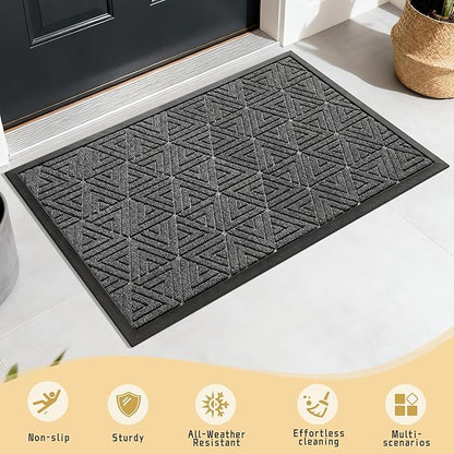 Yimobra Large Door Mat 36x24, All-Weather Waterproof Non-Slip Welcome Matt Outdoor, Heavy Duty Non Slip Doormat for Entryway for Patio and Garage Indoor, Easy Clean, Mix Grey