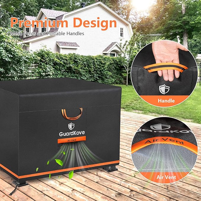 [Upgraded 1000D Heavy Duty Fabric] 36” Fire Pit Cover Square for 33”- 36” Fire Pit/Table, Waterproof Tear & Fade Resistant Firepit Cover with Buckle, Air Vents, Drawstring (36”L x 36”W x 20”H, Black)