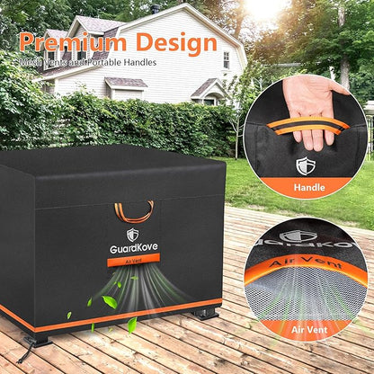 [Upgraded 1000D Heavy Duty Fabric] 32” Fire Pit Cover Square for 29”- 32” Fire Pit/Table, Waterproof Tear & Fade Resistant Firepit Cover with Buckle, Air Vents, Drawstring (32”L x 32”W x 16”H, Black)