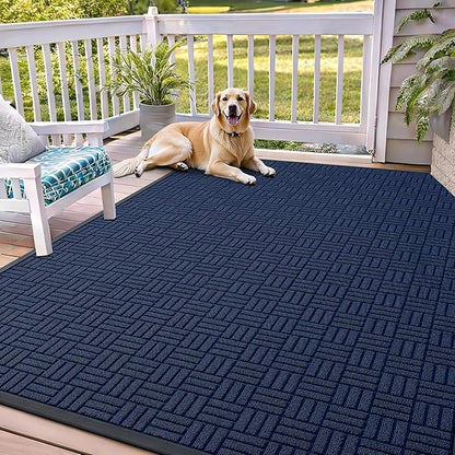OLANLY Front Door Mat Outside Entrance 71x47, Absorbent, Heavy Duty Sturdy Natural Rubber Doormat Indoor Outdoor, Non-Slip, Stain and Fade Resistant, Low Profile Floor Mat for Entryway, Navy Blue