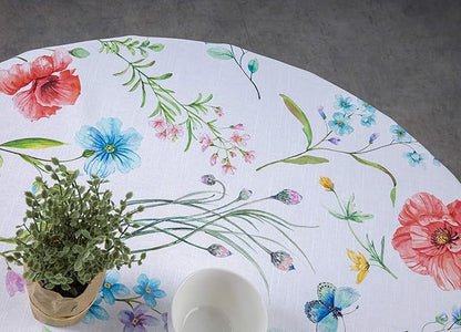 Maison d' Hermine Table Cloth Round Table 100% Cotton 63 Inches Tablecloth Reusable Decorative Everyday Use for Dining Room, Farmhouse, Home, Party, Festive & Wedding Spring Summer - Just Floral
