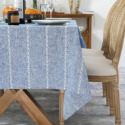 Chassic 60 x 60 inches Farmhouse Style Linen tablecloths, Wrinkle Resistant Washable Dining Room Table Cloths for Square Tables - Blue