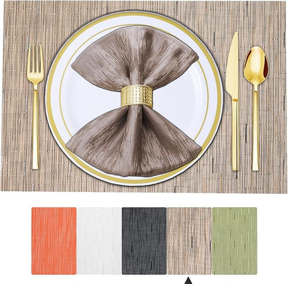 BETEAM Placemats Set of 8, Woven Vinyl Placemat for Dining Table Washable Wipeable Kitchen Place Mats Durable Indoor Outdoor Table Mats