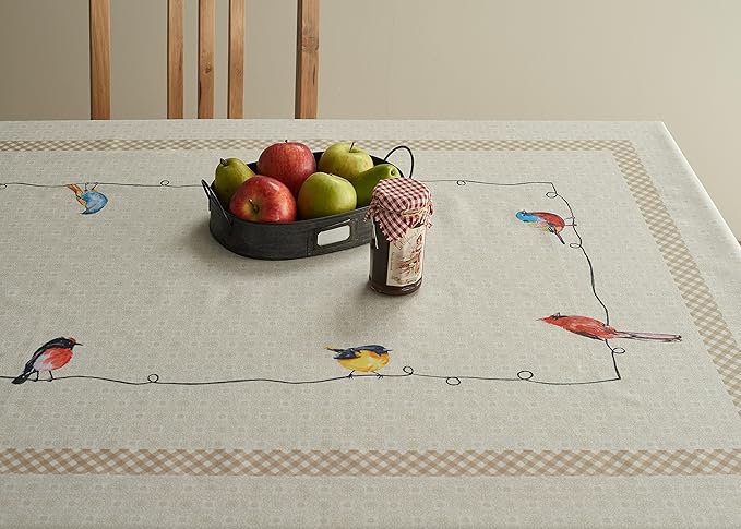 Maison d' Hermine Table Cloth Rectangle Table 100% Cotton 60 x 90 Inches Tablecloth Reusable Decorative for Dining Room, Farmhouse, Home, Party, Festive & Wedding Spring Summer - Birdies On Wire