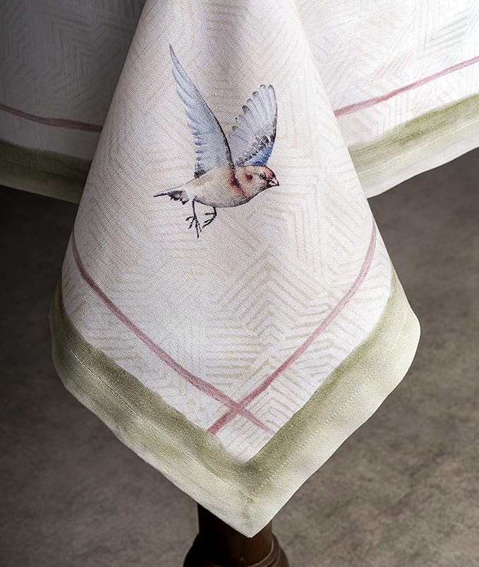Maison d' Hermine Table Cloth Square Table 100% Cotton 60 x 60 Inches Tablecloth Reusable Decorative Everyday Use for Dining Room, Farmhouse, Home Party, Festive & Wedding Spring Summer - Flying Birds