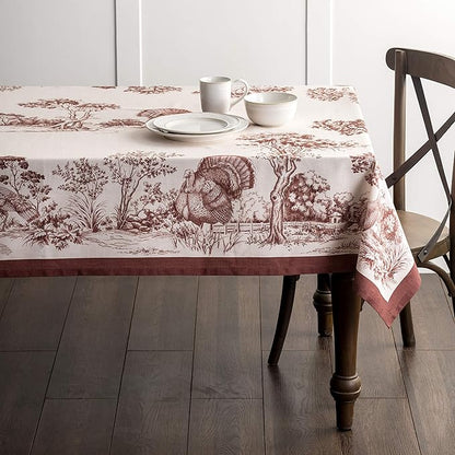 Maison d' Hermine Table Cloth Rectangle Table 100% Cotton 60 x 108 Inches Fall Tablecloth Reusable Everyday Use for Thanksgiving Christmas Decorations Dining Farmhouse Party (Holy Jouy - Brown)