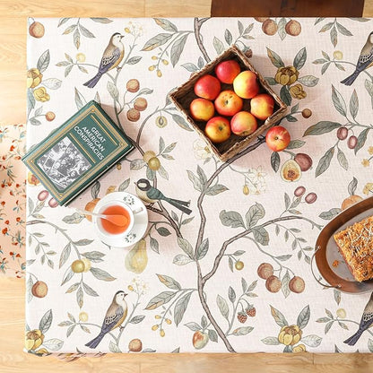 Linen Pink Tablecloth,Wrinkle Resistant French Vintage Tablecloth Print with Foral,Decor Square Table Cloth for Thanksgiving,Dining Room,Home,Kitchen 67" × 67"-Dewey A