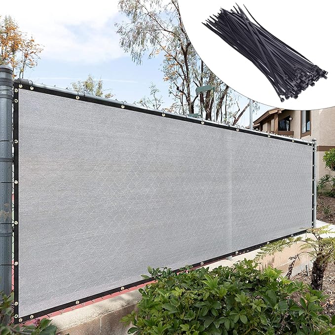 Royal Shade Custom Size 4' x 23' Grey Fence Privacy Screen Windscreen Cover Netting Mesh Fabric Cloth - Cable Zip Ties Included (We Make Custom Size)