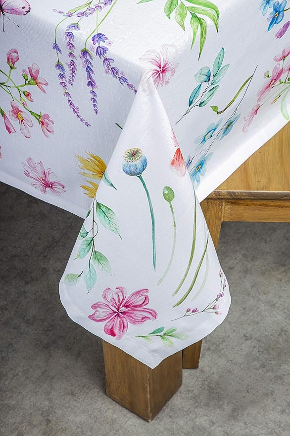 Maison d' Hermine Table Cloth Rectangle Table 100% Cotton 60 x 90 Inches Tablecloth Reusable Decorative for Dining Room, Farmhouse, Home, Party, Festive & Wedding Spring Summer - Just Floral