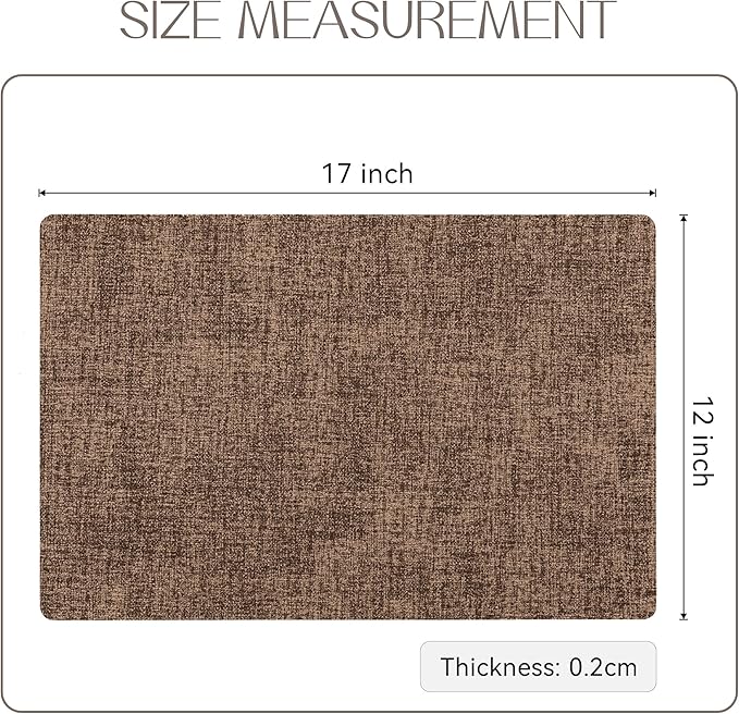 Romanstile Vinyl Placemats Set of 6-12 X 17 Inch - Heat Resistant Place Mats 100% Waterproof Oilproof Wipeable Reversible Faux Leather Table Mats for Kitchen, Dining, Party, Outdoor, Brown