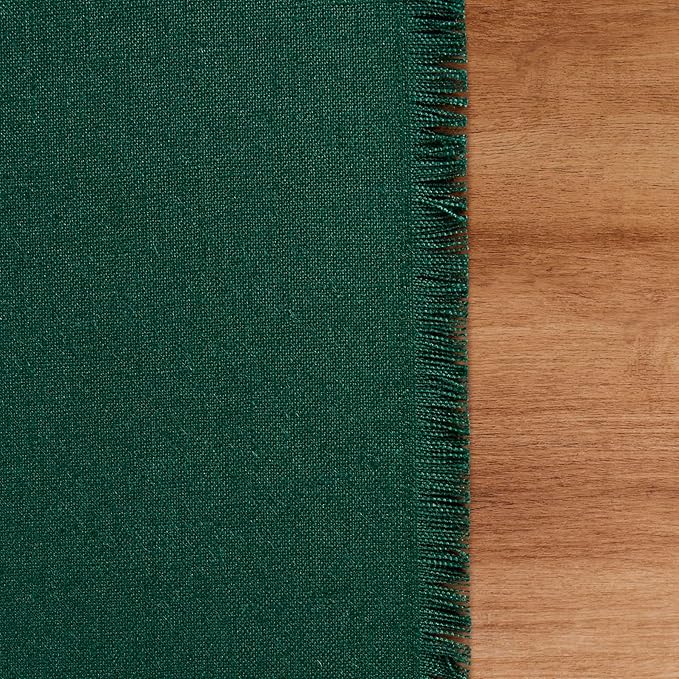 Solino Home Fringe Linen Table Runner 120 Inches Long - 100% Pure Linen Evergreen Dining Table Runner 14 x 120 Inch for Winter, St Patricks Day - Handcrafted and Machine Washable