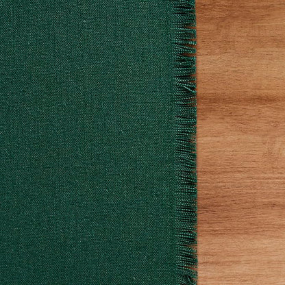 Solino Home Fringe Linen Table Runner 120 Inches Long - 100% Pure Linen Evergreen Dining Table Runner 14 x 120 Inch for Winter, St Patricks Day - Handcrafted and Machine Washable
