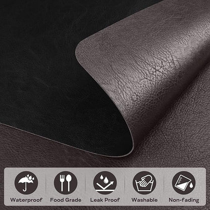 Faux Leather Placemats Set of 6 Table Mats Heat Resistant Reversible Place Mats, Waterproof Wipeable Dining Table Place mats for Home Party Outdoor, 15.8 x 11.8 inches (Choco Brown/Black)