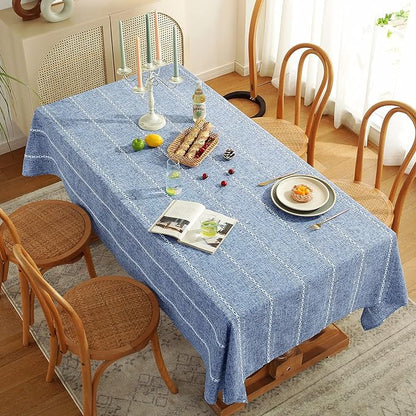 Chassic 60 x 104 inches Farmhouse Style Linen tablecloths, Wrinkle Resistant Washable Dining Room Table Cloths for 6 Foot Rectangle Tables - Hemstitch Blue