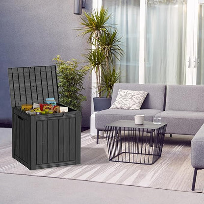 35 Gallon Resin Deck Box, Waterproof Outdoor Storage Box for Patio, Poolside, and Garden, Lockable UV-Resistant Storage Bin Bench Cabinet for Small Spaces, Black