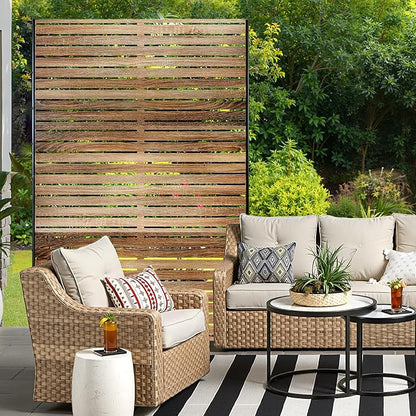 Metal Privacy Screen for Outdoor & Indoor Use, Free Standing Privacy Screen for Patio Garden Pool, 72" H x 47" W Decoative Privacy Panels, Weather Resistant, Easy Assembly (Oak Grain)
