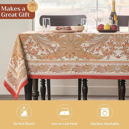 Maison d' Hermine Table Cloth Rectangle Table 100% Cotton 70 x 120 Inches Fall Tablecloth Reusable Everyday Use for Thanksgiving Christmas Decorations Dining Farmhouse Party (Kashmir Paisley)