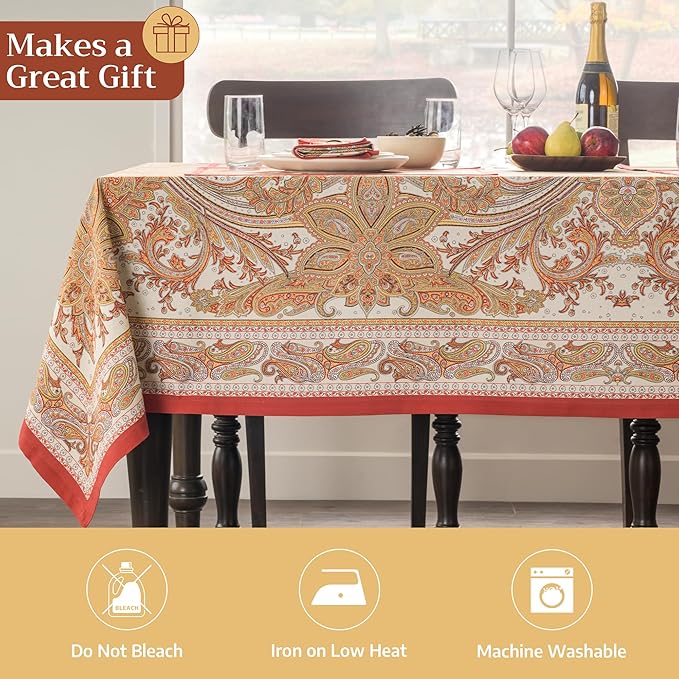 Maison d' Hermine Table Cloth Rectangle Table 100% Cotton 60 x 90 Inches Tablecloth Reusable Decorative Everyday Use for Dining Room, Farmhouse, Home, Party, Festive & Wedding - Kashmir Paisley
