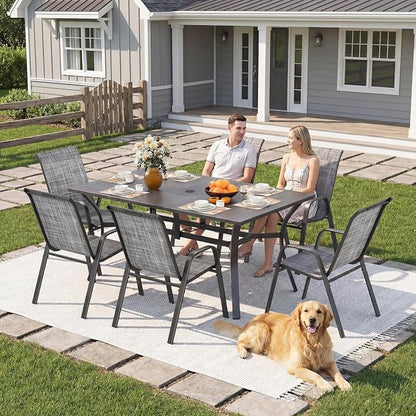 Outdoor Patio Chairs Set of 6 Stackable Dining Chairs All-Weather Textilene - Image 3