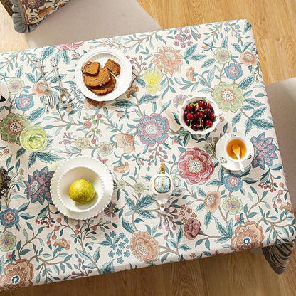 Designer Linen Square Tablecloth,Vintage William Morris Floral Table Cloth with Colorful Pattern,Decor Table Cover for Kitchen,Dining,Thanksgiving,Christmas,67"*67"-Flowershadow a