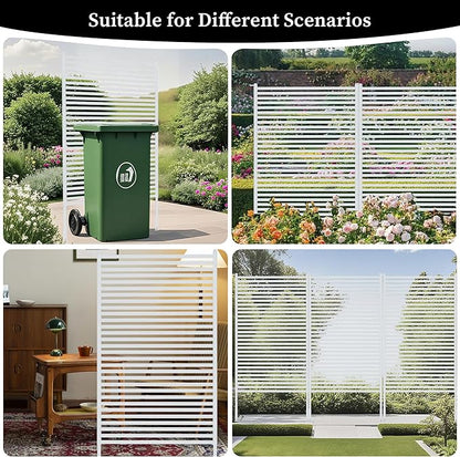 Outdoor Privacy Screen with Stand, Rustproof Metal Fence Panel, 47.24’’ x 71’’ PE-Coated Steel Slats, Decorative Privacy Fence for Patio, Garden, Backyard, Trash Can, White(1 Panel)