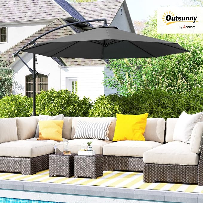 Outsunny 10' Cantilever Hanging Tilt Offset Patio Umbrella | UV & Water - Image 2