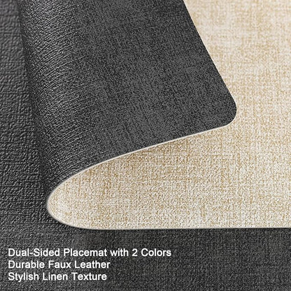 Myir JUN Placemats Set of 8, Dual Sided Faux Leather Placemats Place Mats Set of 8 Indoor for Dining Table Non-Slip Washable Heat Resistant Outdoor Table Mats (Set of 8, Gray Cream)
