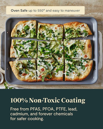 Caraway Non-Stick Ceramic Baking Sheet Duo - Naturally Slick Ceramic Coating - Non-Toxic, PTFE & PFOA Free - 18 x 13" Large & 15 x 10" Medium - White