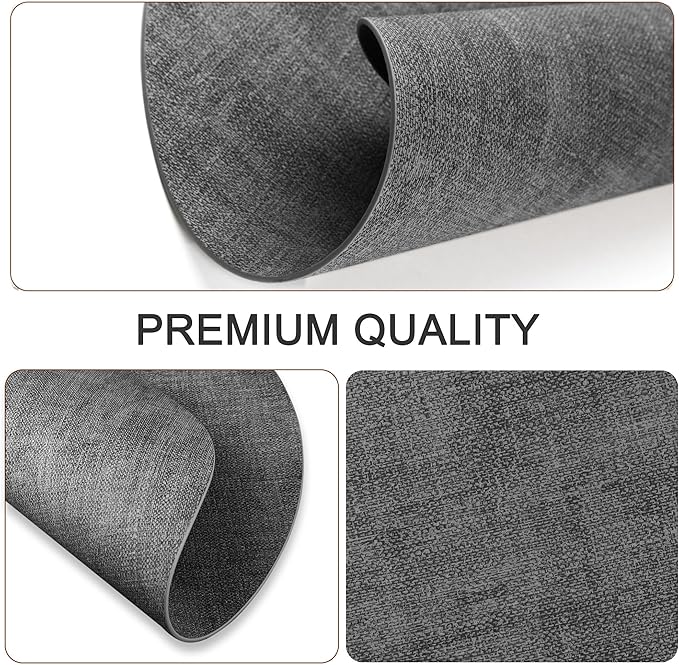 Round Faux Leather Placemats and Coasters, Set of 4, Reversible Heat Resistant Non-Slip Table Mats, Waterproof Wipeable Place Mats for Dining Table, Washable for Indoor & Outdoor (4, Dark Grey)