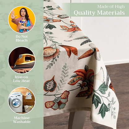 Maison d' Hermine Table Cloth Rectangle Table 100% Cotton 70 x 120 Inches Fall Tablecloth Reusable Everyday Use for Thanksgiving Christmas Decorations Dining Farmhouse Party (Dalida)
