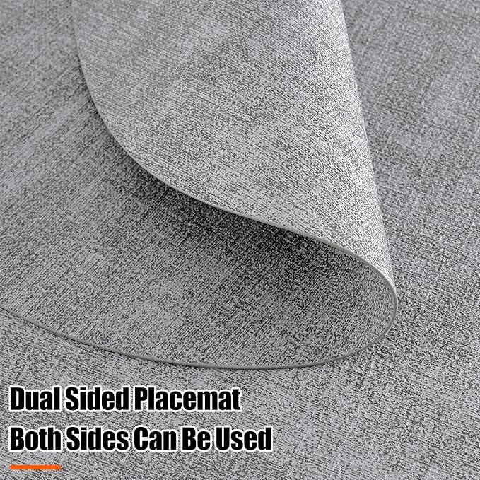 Homaxy Round Faux Leather Placemats and Coasters, Washable Dual-Side Table Mats, Wipeable Heat-Resistant Dining Place Mats for Outdoor and Indoor, Set of 12, Diameter 13 and 3.93 inch, Light Grey