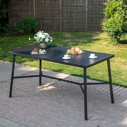PHI VILLA Outdoor Bar Table, Patio Counter Height Pub Dining Table for 4-6, Waterproof Metal Steel Rectangle Table with Weather Resistant Frame Black for Garden, Yard, Balcony, Kitchen