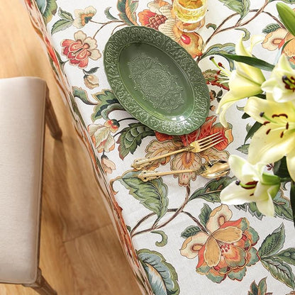 patdrea Designer Vintage Linen Rectangle Tablecloth,Provencal Rustic Floral Pattern Tablecloths,Decorative Table Cover Cloth for Kitchen,Dining Room,Tea Party,Home,Christmas,63"*102"
