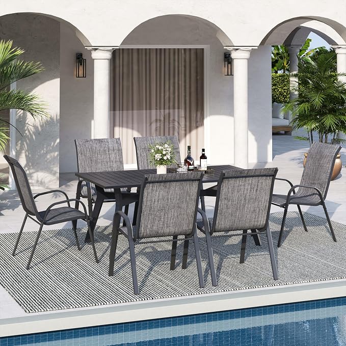 Patio Chairs Set of 6, Stackable Dining Chairs High Back, Breathable Seat - Image 2