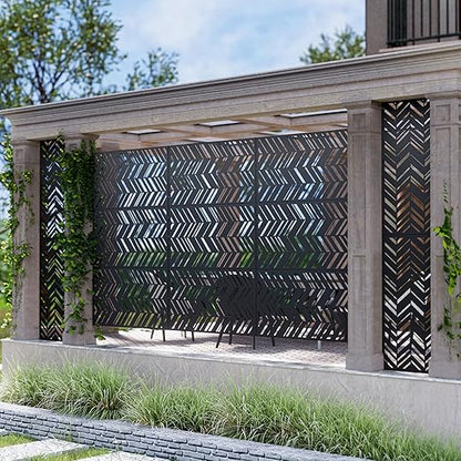 Casaphoria Metal Privacy Screen Outdoor, 72" H x 47" W Freestanding Decorative Privacy Screen for Patio Deck Balcony Garden with Stable Base, Black-Christopher