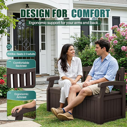 Devoko 80 Gallon Storage Bench Deck Box Waterproof&Lockable | Outdoor Benches - Image 3