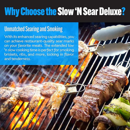 SnS Grills Patented Slow ‘N Sear® Deluxe Insert - Stainless Steel Charcoal Basket with Removeable Water Reservoir for Low ‘N Slow Smoking & Charcoal Grilling on Weber & Other Kettle Grills - 22 in