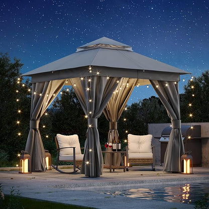 8'x8' Outdoor Gazebo, Metal Frame Heavy Duty Patio Canopy Tent Shelter by LAUSAINTHOME