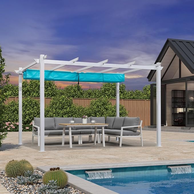 PURPLE LEAF Pergola 10' x 12' Aluminum Frame Retractable, Turquoise Blue | - Image 8