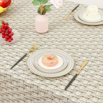 misaya Rectangle Waterproof Vinyl Table Cloth, Wipeable Tablecloth with Flannel Backing, Plastic Table Cover for Dinner, Picnic, Indoor and Outdoor (Weave, 60" x 102")
